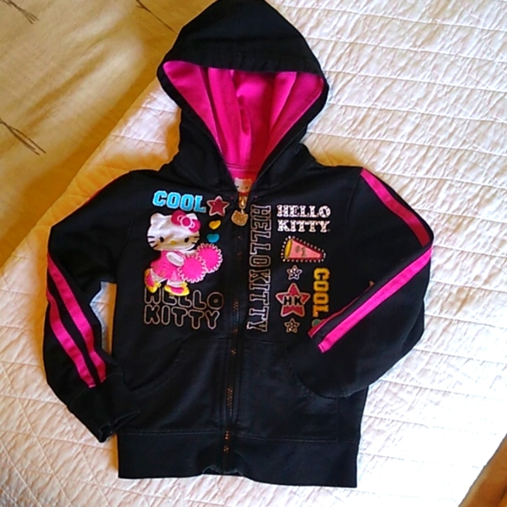 Hello Kitty Sanrio Full Zip Hoodie Sweatshirt. Blinged out. Black & Pink Sz 4/5